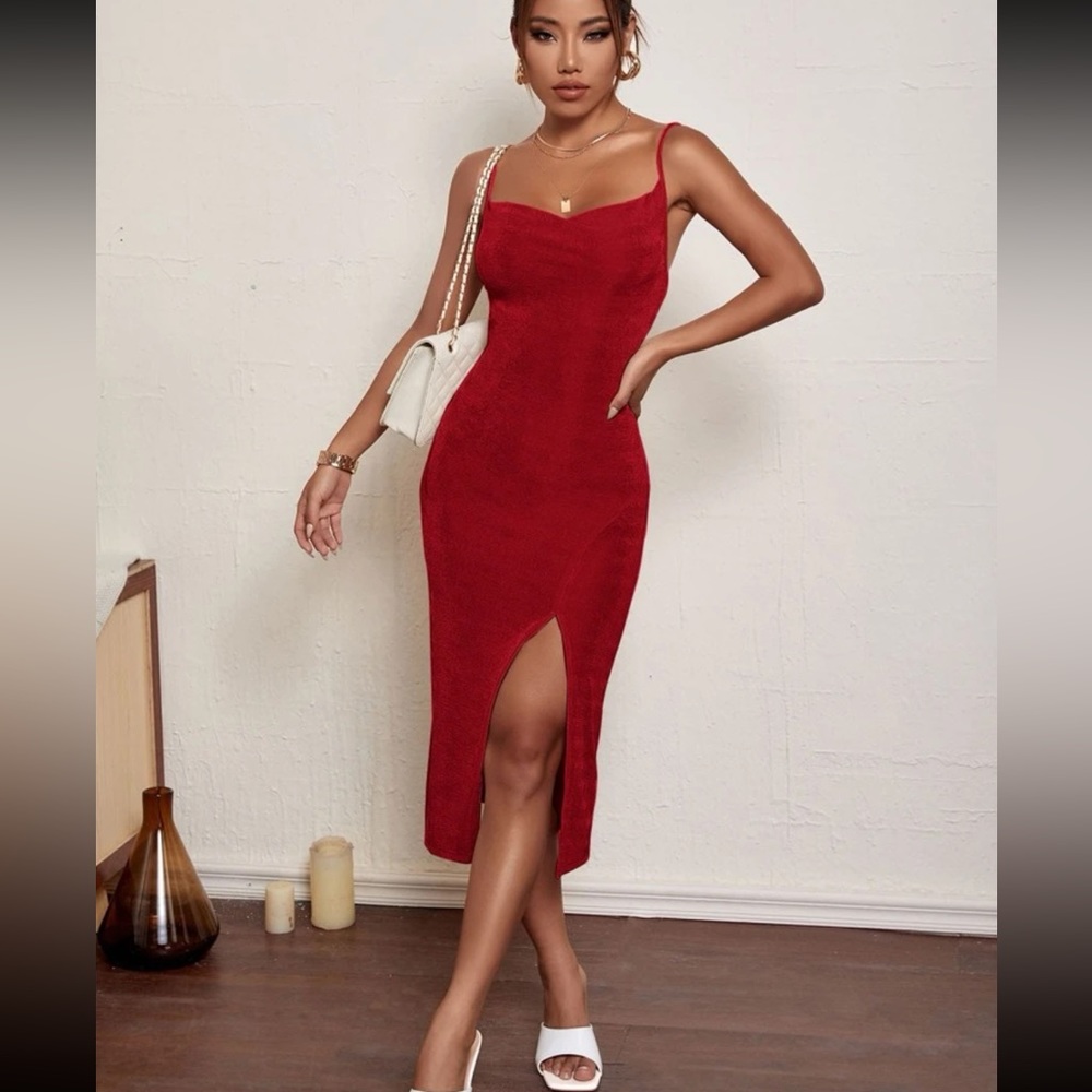 Solid split hem cami bodycon dress